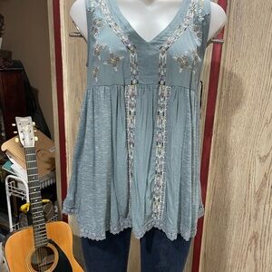 Knox Rose Embroidered Sleeveless Blouse - Gray